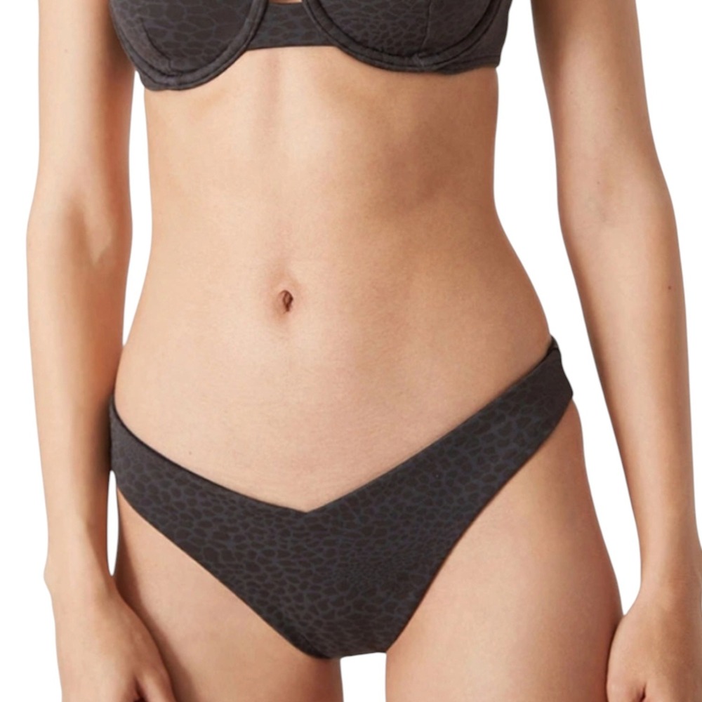 Onia Feline Texture Black V-Front High Leg Bikini Bottom Women's Size Small NWT